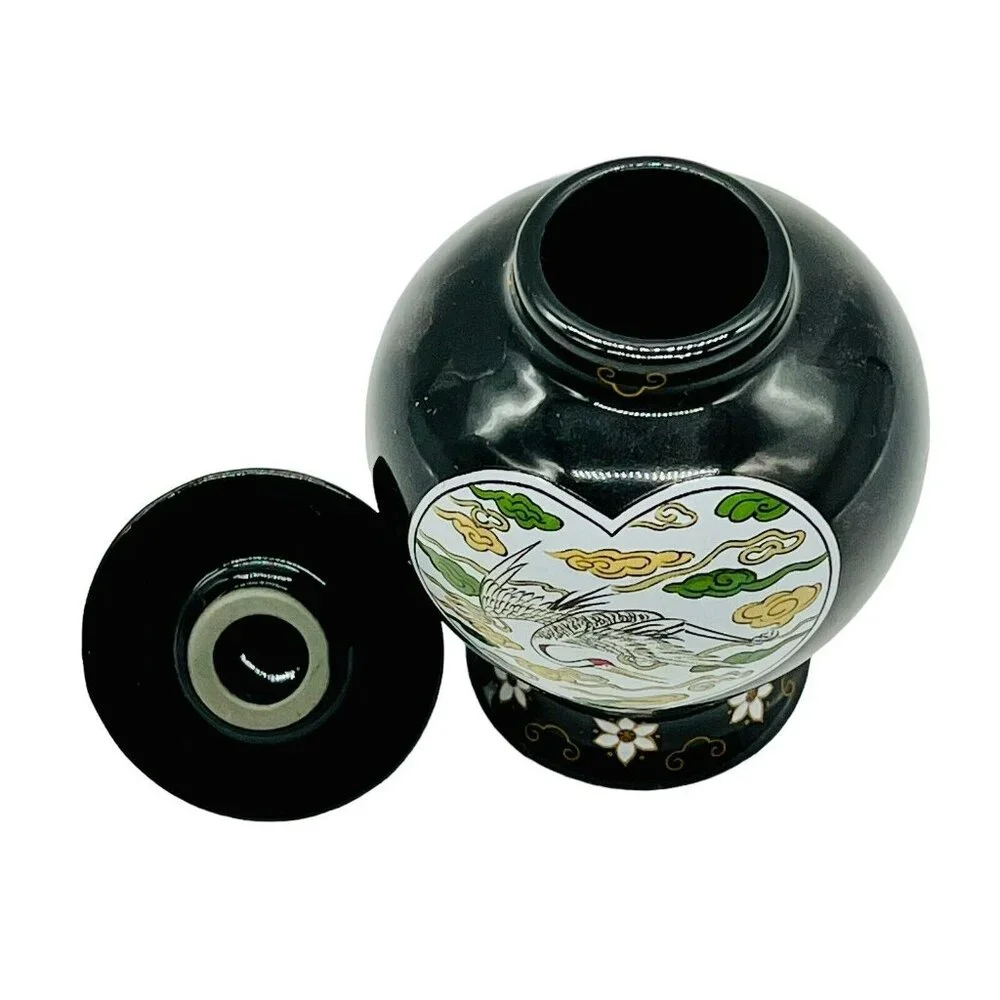 Franklin Mint Black Heart Crane Mini Imperial Collection Dynasty Jar 1980‎ Japan